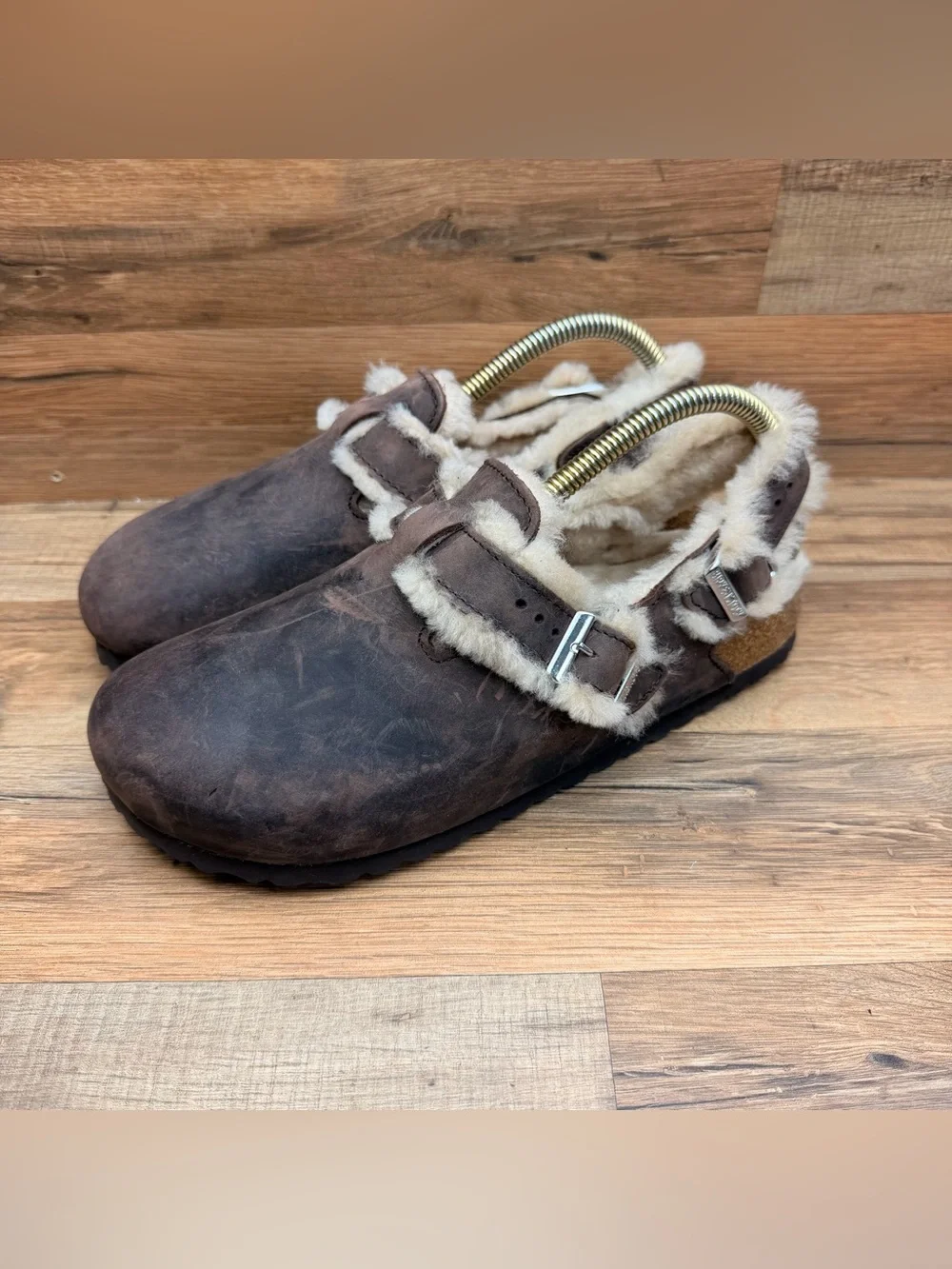 BIRKENSTOCK Tokio L10 M8 Shearling-Lined  sandal Clog Back Strap brown Leather